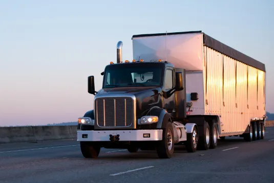 Truck driving on a highway. 