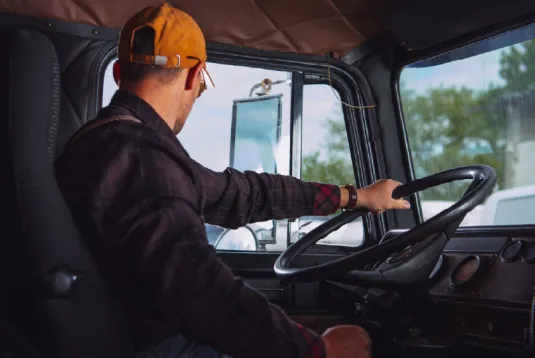 Man driving truck. 