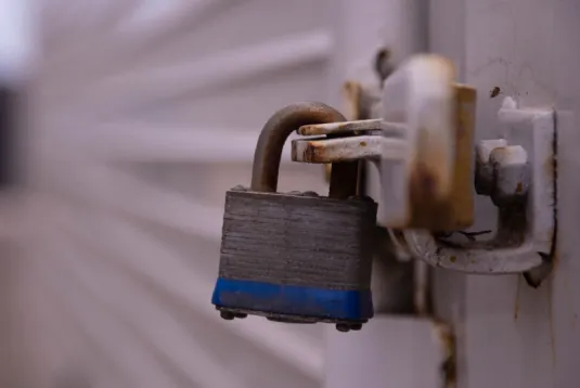 Padlock on a door. 