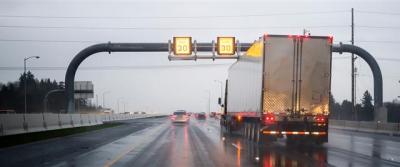 Truck driving in hurricane bg