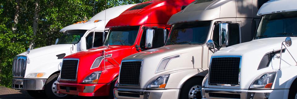 row of parked trucks