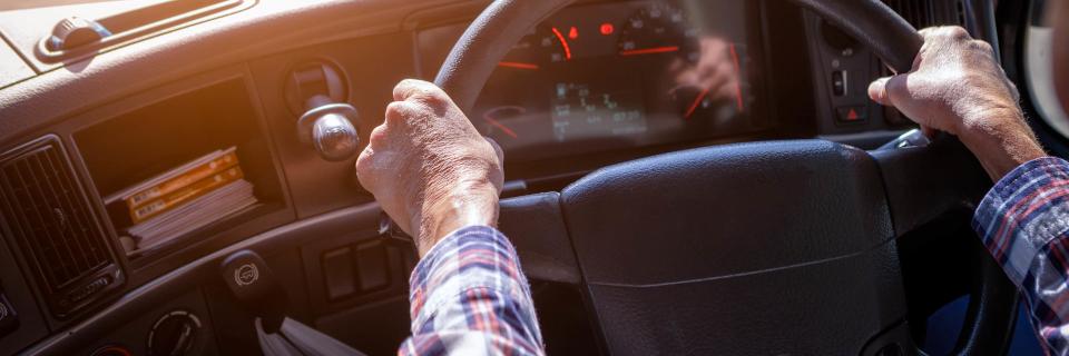 person with hands on steering wheel